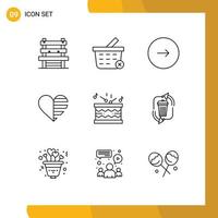 Set of 9 Vector Outlines on Grid for drum lines forward like heart Editable Vector Design Elements