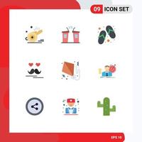 Pack of 9 Modern Flat Colors Signs and Symbols for Web Print Media such as moustache day politician celebrate slippers Editable Vector Design Elements