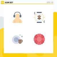 4 Universal Flat Icons Set for Web and Mobile Applications avatar cleaning headphone waiting nature Editable Vector Design Elements