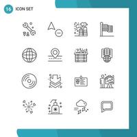 Mobile Interface Outline Set of 16 Pictograms of world location pollution global thanksgiving Editable Vector Design Elements