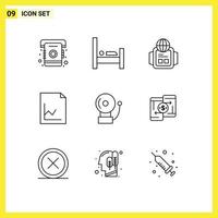 Set of 9 Modern UI Icons Symbols Signs for mobile bell technology alarm document Editable Vector Design Elements