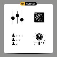 Set of 4 Modern UI Icons Symbols Signs for controls network gear business research Editable Vector Design Elements