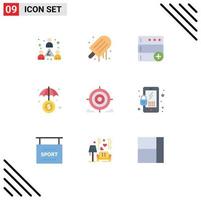 Universal Icon Symbols Group of 9 Modern Flat Colors of goal goal base target investment Editable Vector Design Elements