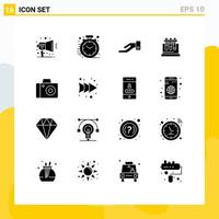 Universal Icon Symbols Group of 16 Modern Solid Glyphs of studio camera alms science test Editable Vector Design Elements