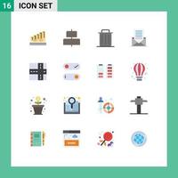 Mobile Interface Flat Color Set of 16 Pictograms of road interface garbage envelope communication Editable Pack of Creative Vector Design Elements