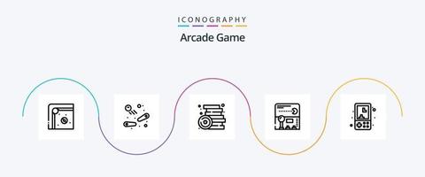 arcada línea 5 5 icono paquete incluso electrónica. divertida. ladrillo. pac-man juguetes vector