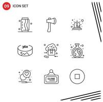 Outline Pack of 9 Universal Symbols of view siren axe tool red emergency Editable Vector Design Elements