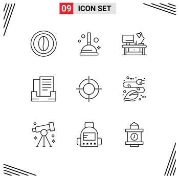 9 Universal Outlines Set for Web and Mobile Applications target holiday table lamp box email Editable Vector Design Elements