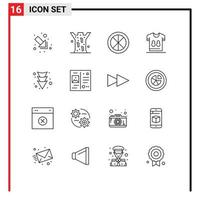 Pack of 16 Modern Outlines Signs and Symbols for Web Print Media such as arrow soccer door shirts football Editable Vector Design Elements