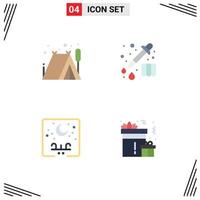 Flat Icon Pack of 4 Universal Symbols of camping arabic chemistry eid gift Editable Vector Design Elements