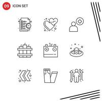 User Interface Pack of 9 Basic Outlines of charge timer love dynamite user Editable Vector Design Elements