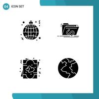 User Interface Pack of 4 Basic Solid Glyphs of globe software lamp exploit love Editable Vector Design Elements