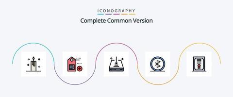 Complete Common Version Line Filled Flat 5 Icon Pack Including certificate. network. arrow. connection. bluetooth vector