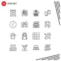 Mobile Interface Outline Set of 16 Pictograms of media protective globe gloves boxing Editable Vector Design Elements