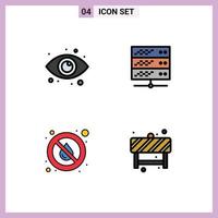 Group of 4 Modern Filledline Flat Colors Set for eye no web server water Editable Vector Design Elements