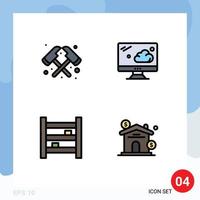 4 Universal Filledline Flat Color Signs Symbols of axe interior cloud cabinet asset Editable Vector Design Elements