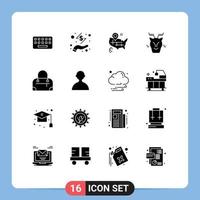 Modern Set of 16 Solid Glyphs Pictograph of avatar bag location reindeer arctic Editable Vector Design Elements