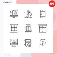 Set of 9 Commercial Outlines pack for window home entrepreneur layout school Editable Vector Design Elements