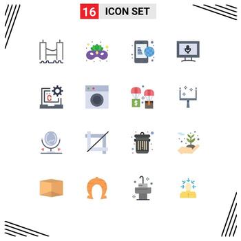 dieciséis universal plano color señales símbolos de código micrófono cara máscara pantalla Internet editable paquete de creativo vector diseño elementos