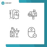 Mobile Interface Line Set of 4 Pictograms of design letter box idea mail glass Editable Vector Design Elements