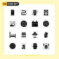 User Interface Pack of 16 Basic Solid Glyphs of caring gift left love decorate Editable Vector Design Elements