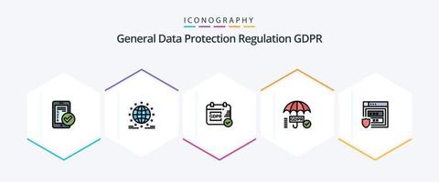 Gdpr 25 FilledLine icon pack including gdpr. tick. network. security. calendar vector