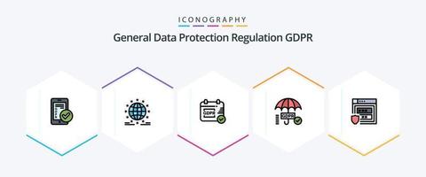 Gdpr 25 FilledLine icon pack including gdpr. tick. network. security. calendar vector