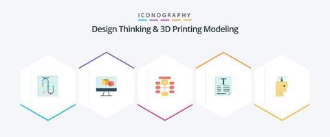 Design Thinking And D Printing Modeling 25 Flat icon pack including fount. text . computing. file. data vector