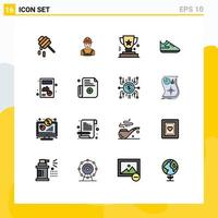 User Interface Pack of 16 Basic Flat Color Filled Lines of calculate sports achievement shoes trophy Editable Creative Vector Design Elements