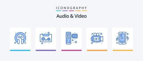 Audio And Video Blue 5 Icon Pack Including video. mobile. camera. media. media. Creative Icons Design vector