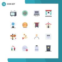 Pictogram Set of 16 Simple Flat Colors of light protection data advertising cinema Editable Pack of Creative Vector Design Elements