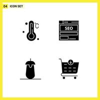 Group of 4 Modern Solid Glyphs Set for temperature brinjal website hosting eggplant Editable Vector Design Elements