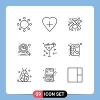 9 Thematic Vector Outlines and Editable Symbols of glass search health graph analytics Editable Vector Design Elements