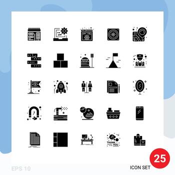 25 universal sólido glifos conjunto para web y móvil aplicaciones alfiler ubicación api ventilador computadora editable vector diseño elementos