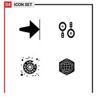Set of 4 Vector Solid Glyphs on Grid for arrow web research computing polygon Editable Vector Design Elements