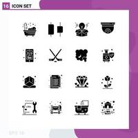 Mobile Interface Solid Glyph Set of 16 Pictograms of smartphone learning big idea education security Editable Vector Design Elements