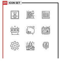 Pictogram Set of 9 Simple Outlines of growth schedule financial month event Editable Vector Design Elements