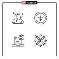 User Interface Pack of 4 Basic Filledline Flat Colors of burn interface pollution down coding Editable Vector Design Elements