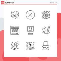 9 Thematic Vector Outlines and Editable Symbols of leaf program seo design crop Editable Vector Design Elements