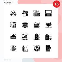 Set of 16 Modern UI Icons Symbols Signs for drawer archive place smart phone Editable Vector Design Elements