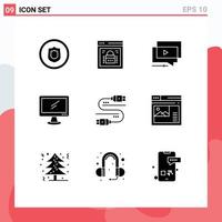 Set of 9 Modern UI Icons Symbols Signs for imac monitor web security computer video Editable Vector Design Elements