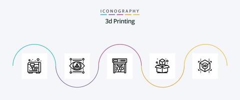 3d Printing Line 5 Icon Pack Including printing. 3d. dd printing. box. cube vector