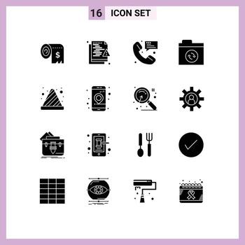 moderno conjunto de dieciséis sólido glifos pictografía de sincronizar archivos proteccion mensajería mensaje editable vector diseño elementos