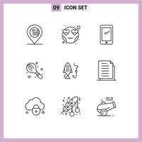 Set of 9 Vector Outlines on Grid for mixer household phone cooking iphone Editable Vector Design Elements