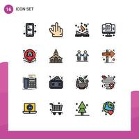 Modern Set of 16 Flat Color Filled Lines Pictograph of property location literature website page Editable Creative Vector Design Elements