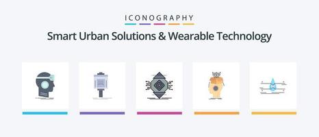 Smart Urban Solutions And Wearable Technology Flat 5 Icon Pack Including artificial. concept. service. computer. computing. Creative Icons Design vector