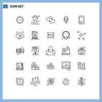 Universal Icon Symbols Group of 25 Modern Lines of smart phone song food record microphone Editable Vector Design Elements
