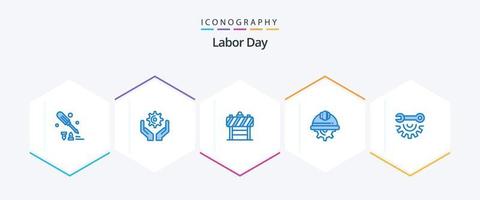 Labor Day 25 Blue icon pack including wrench wheel. labor. sign. gear. cap vector