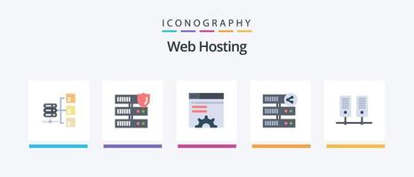 Web Hosting Flat 5 Icon Pack Including center. server. data. network. hosting. Creative Icons Design vector