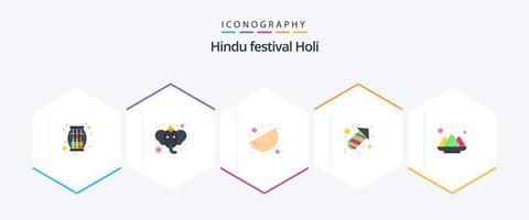 Holi 25 Flat icon pack including powder. holi. food. color. fire work vector